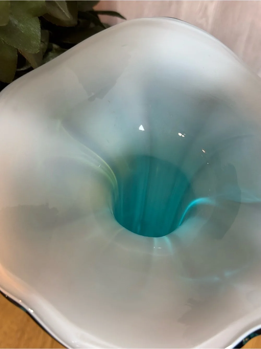 Vintage Mid-Century Murano Style Teal Fluted Glass Vase Elegant Home Decor